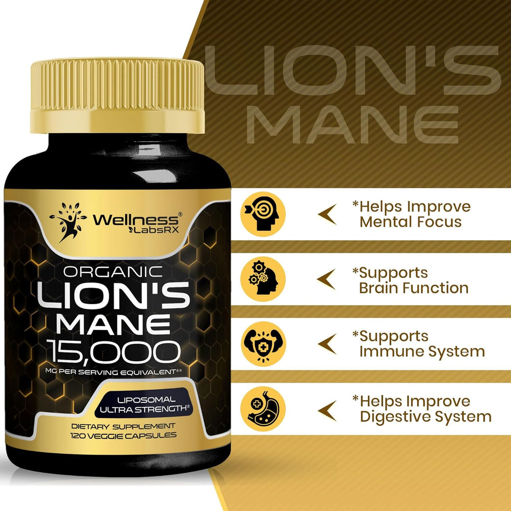 Lions Mane Supplement Capsules - 120 Count - Mushroom Supplement, Brain Suppleme