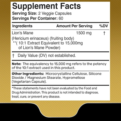 Lions Mane Supplement Capsules - 120 Count - Mushroom Supplement, Brain Suppleme